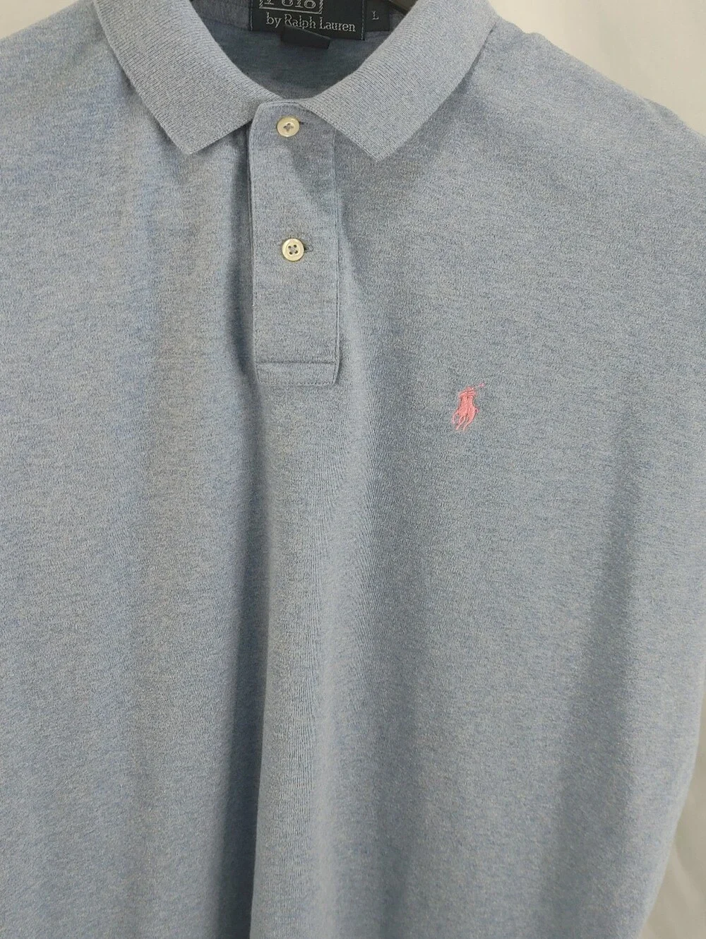 Polo Ralph Lauren Shirt Mens Large Blue Short Sleeve Knit Polo Pink Pony W/flaw
